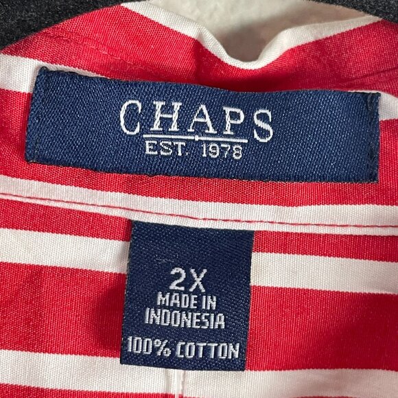 NEW Chaps Womens Plus 2X Red White Striped Button Up Shirt 2X Roll Tab Sleeve - Picture 4 of 8